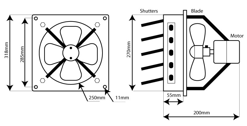 commercial wall fan dimensions