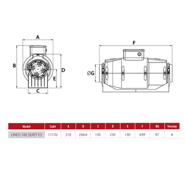 Vortice Lineo Quiet ES 100 Dimensions