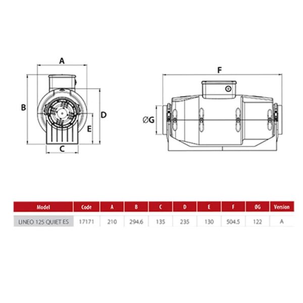 Vortice Lineo Quiet ES 125 Dimensions